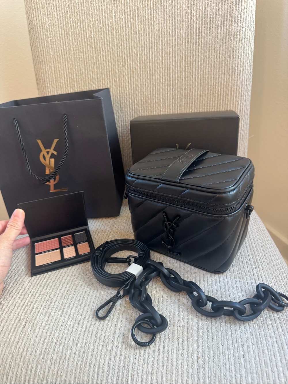 Yves Saint Laurent Beauty Black Quilted cosmetic bag with free Doucee eye shadow